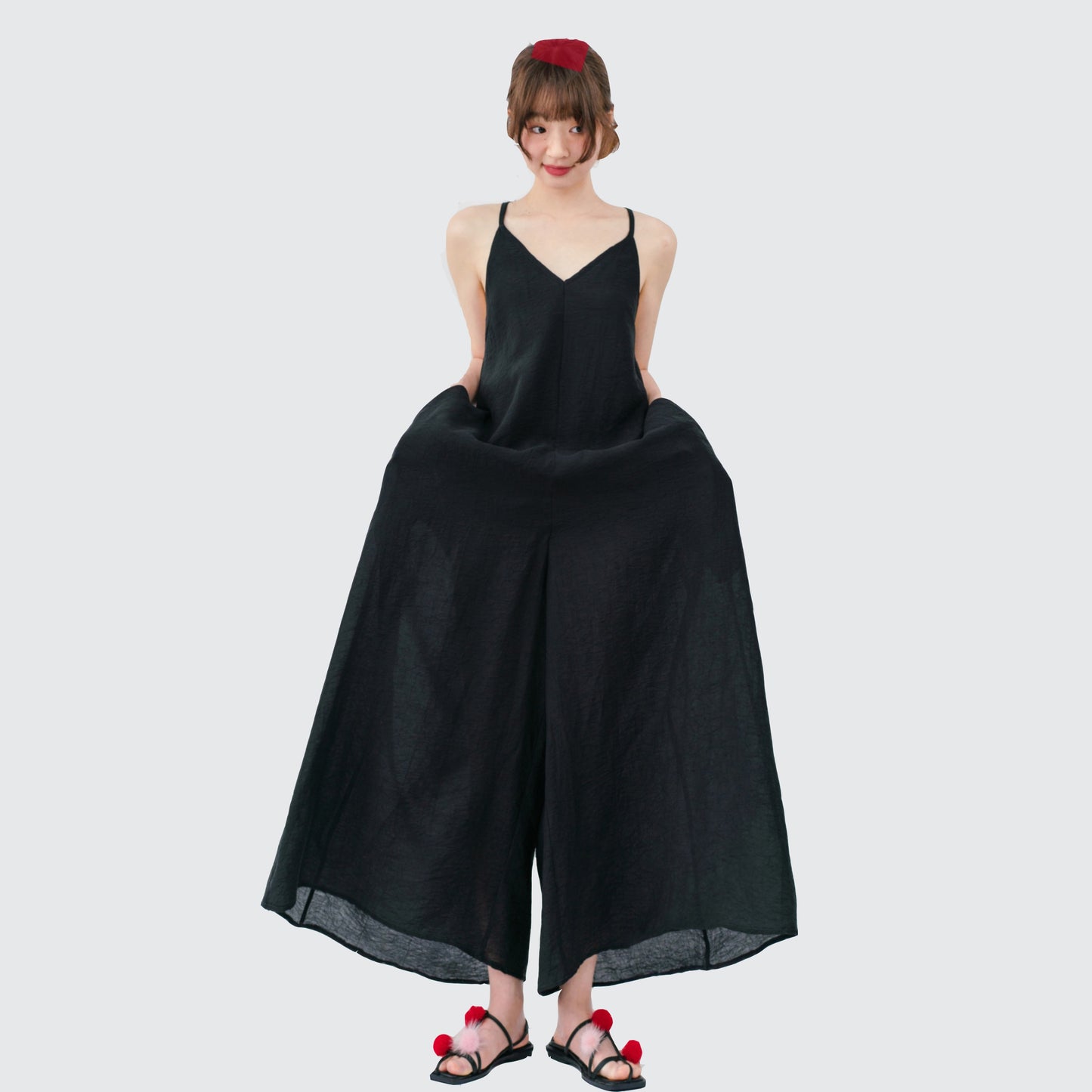 【ボトムス】ミニマルでおしゃれなオーバーサイズ 夏用 ゆったり涼しい キャミソールオールインワン