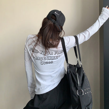 【トップス】ミニマルデザイン長袖Tシャツ レディース スリムシルエット 薄手 カットソー【FCシリーズ】