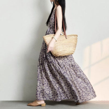【ワンピース】花柄リネンワンピース レディース 夏 キャミワンピース ボヘミアン風 ノースリーブ ロング丈 リゾート【SHシリーズ】