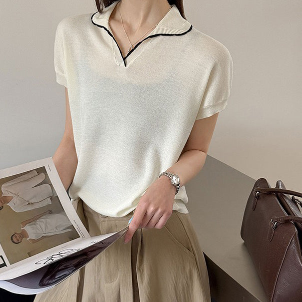 【トップス】襟付きTシャツ レディース 春新作 韓国風 ゆったり カジュアル 半袖 デザインTシャツ【JZシリーズ】