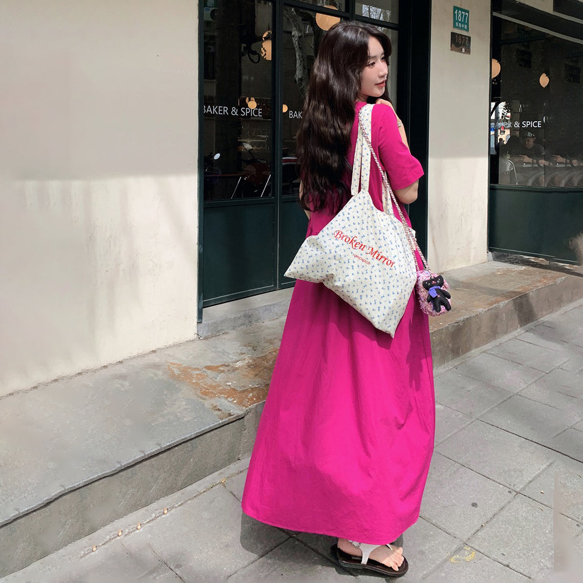 【ワンピース】魅力爆発 ドラゴンフルーツカラー切り替え 半袖ワンピース 若見え おしゃれ感満点