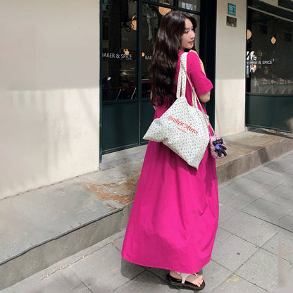 【ワンピース】魅力爆発 ドラゴンフルーツカラー切り替え 半袖ワンピース 若見え おしゃれ感満点