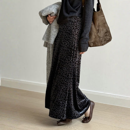 【ボトムス】春 秋 冬 レオパード ベロアハイウエスト スカート 【SNシリーズ】