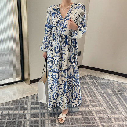 【ワンピース】超可愛い 花柄 ランタンスリーブ 長袖ワンピース レディース フレンチ風 ゆったり 休暇・通勤兼用【SHシリーズ】