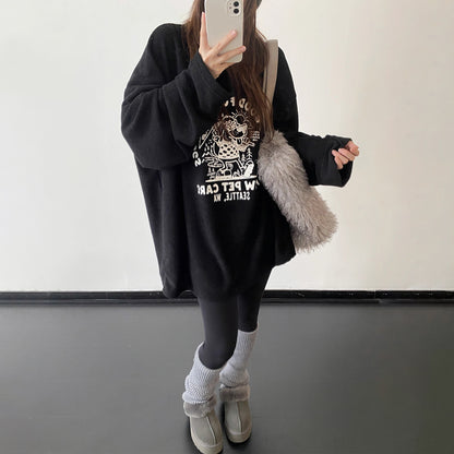 【トップス】子犬パイルプリント 裏起毛 クルーネック ゆったりスウェット 春秋冬 パーカー【FCシリーズ】