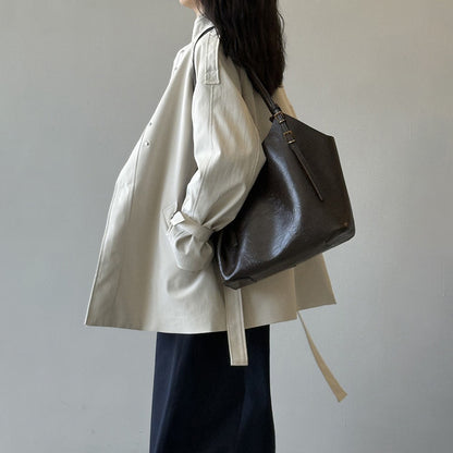 【アウター】ブリティッシュスタイル スタンドカラー トレンチコート レディース 秋 ゆったり カジュアル ベルト付きウエストマーク ショートコート【JZシリーズ】