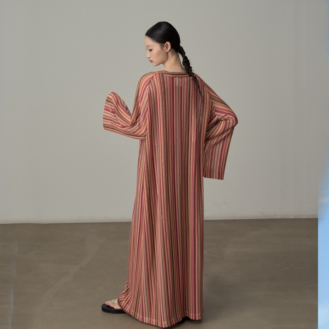 【ワンピース】春 秋 夏 ストライプ柄 ゆったり 体型カバー 長袖 ワンピース 【SHシリーズ】