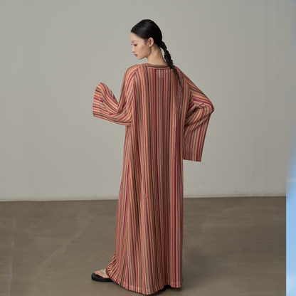 【ワンピース】春 秋 夏 ストライプ柄 ゆったり 体型カバー 長袖 ワンピース 【SHシリーズ】