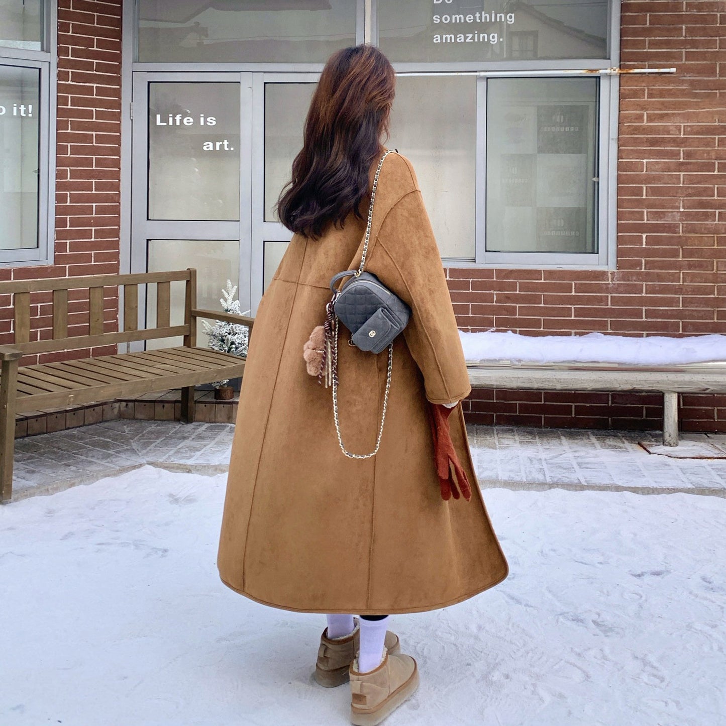 【アウター】韓国風 リバーシブル スエード調 × シープボア ロング丈 レディース 冬 新作 綿入れコート【JZシリーズ】