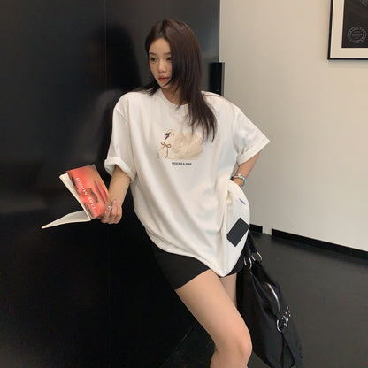 簡約天鵝印花純棉半袖T恤｜氣質休閒寬鬆上衣【FC系列】
