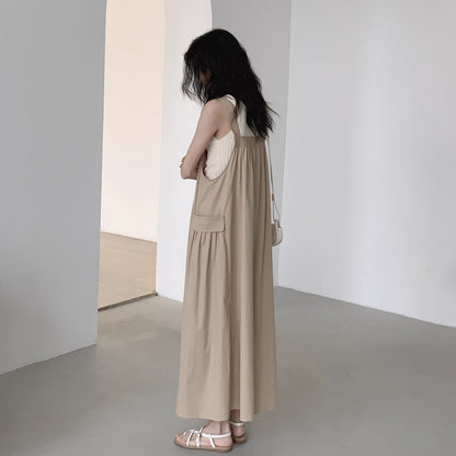 【ワンピース】シンプルヴィンテージ 夏新作 ゆったり韓国風カジュアル ノースリーブキャミソールワンピース【JZシリーズ】