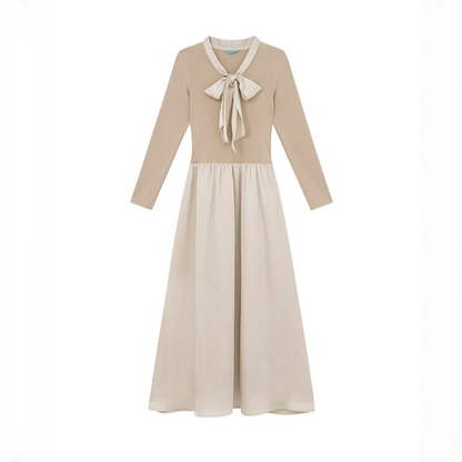 【ワンピース】春 秋 冬  リボンタイ 切り替え 長袖 ワンピース 【JZシリーズ】