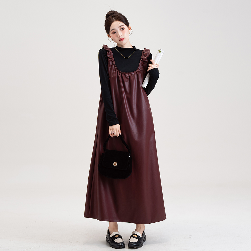 【セットアップ】PUレザー ベストワンピース＋インナー セットアップ レディース 細見え 2点セット