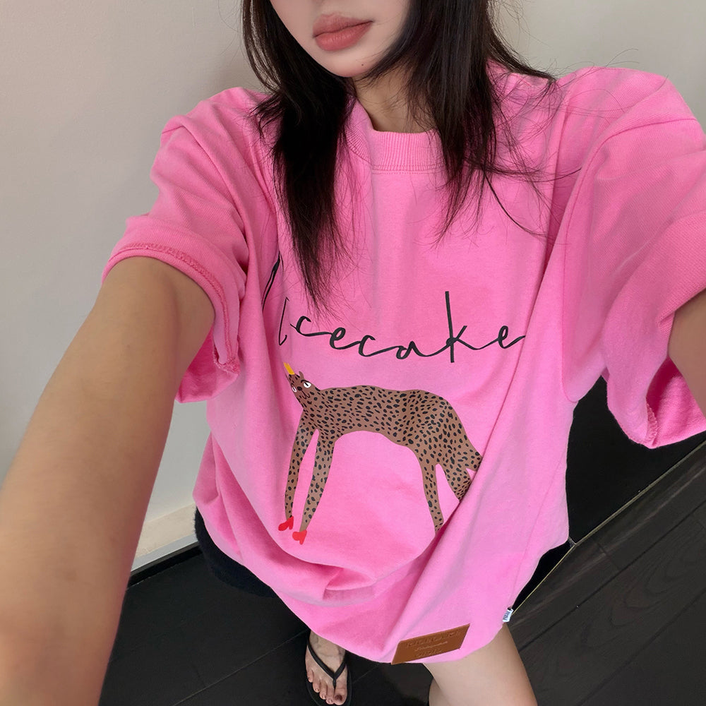 【トップス】Tシャツ レディース コットン100% アブストラクト カートゥーンプリント オーバーサイズ ヴィンテージ風 半袖【FCシリーズ】