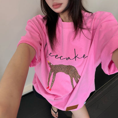 【トップス】Tシャツ レディース コットン100% アブストラクト カートゥーンプリント オーバーサイズ ヴィンテージ風 半袖【FCシリーズ】