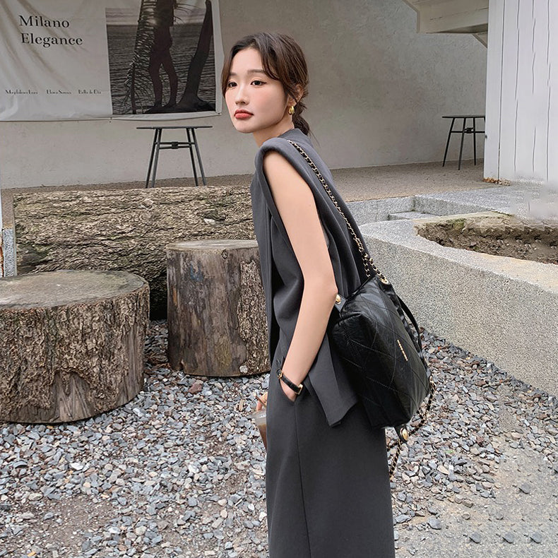 2点セット！【セットアップ】スリットベスト＋ハイウエストスカート 上下セット 春夏秋トレンド感たっぷり【JZシリーズ】