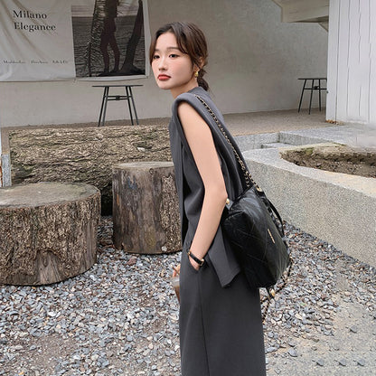 2点セット！【セットアップ】スリットベスト＋ハイウエストスカート 上下セット 春夏秋トレンド感たっぷり【JZシリーズ】