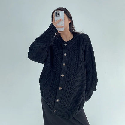 【トップス】ゆったり落ち感 厚手ケーブル編み ニットカーディガン【FCシリーズ】