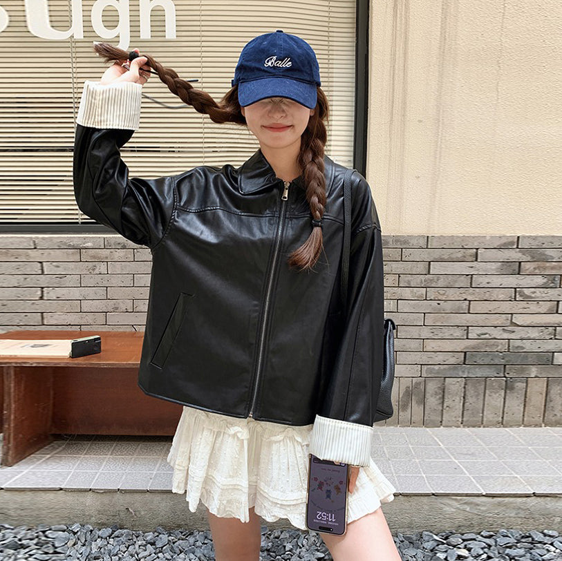 【アウター】高級感 カジュアル  ショート丈 超おしゃれなストリートスタイル ゆったりPUレザージャケット【JZシリーズ】