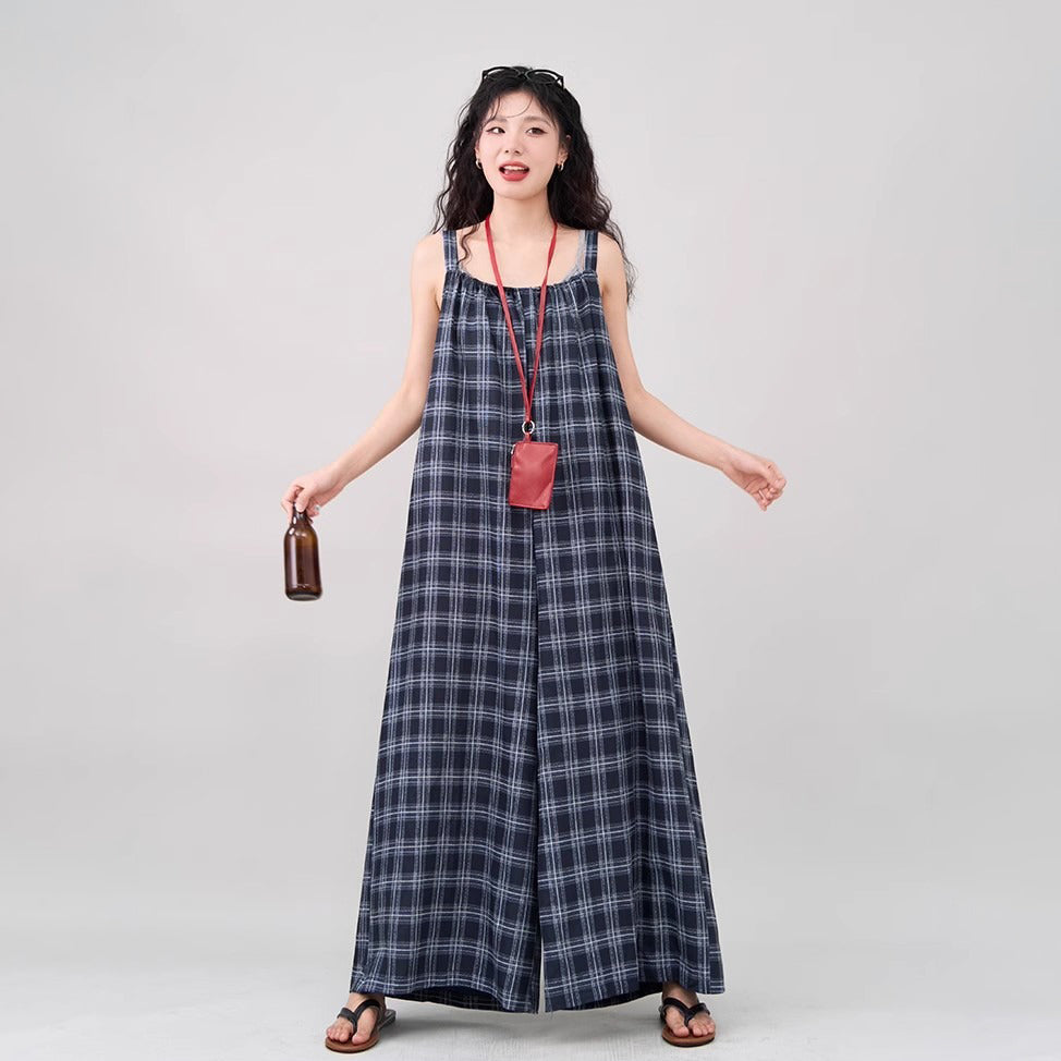 【ボトムス】インスタ風 夏新作 シックヴィンテージ チェック 超ゆったりカジュアル オールインワン【SHシリーズ】