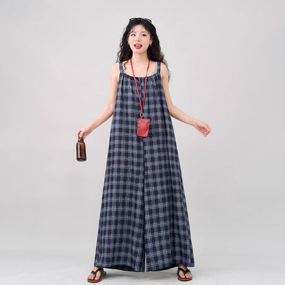 【ボトムス】インスタ風 夏新作 シックヴィンテージ チェック 超ゆったりカジュアル オールインワン【SHシリーズ】