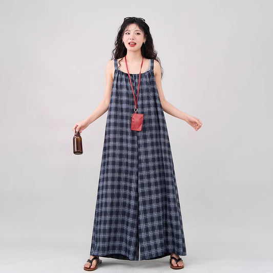 【ボトムス】インスタ風 夏新作 シックヴィンテージ チェック 超ゆったりカジュアル オールインワン【SHシリーズ】