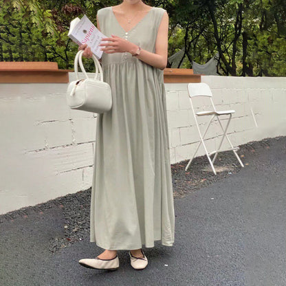 【ワンピース】4カラー 韓国風 春夏用 フレンチレトロ ノースリーブ ゆったりワンピース