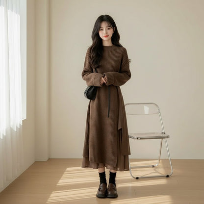 【ワンピース】春 秋 冬 ニット ワンピース + スカート 2点セット 【JZシリーズ】