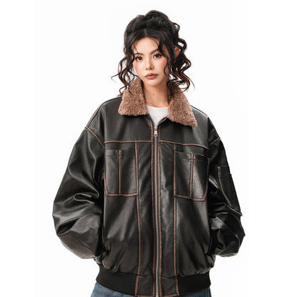 【アウター】ボア襟 春 秋 冬 暖かい テーラードカラー レザージャケット 【FCシリーズ】