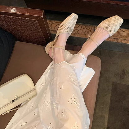 【シューズ】編み込み サンダル｜フレンチ ローヒールで通気性 大人可愛い一足