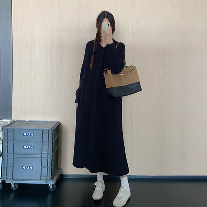 【ワンピース】大人上品リボンニットワンピース レディース 秋冬新作 長袖 ロング丈 ゆったり 通勤コーデ【JZシリーズ】