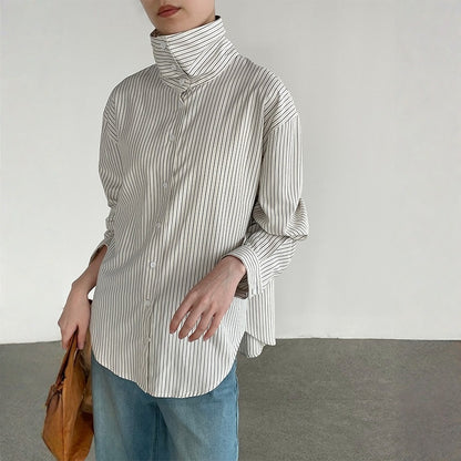 【トップス】知的コーデ 通勤 ストライプ 長袖シャツ  【JZシリーズ】