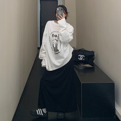 【トップス】春 秋 冬 リラックス感 プリント 長袖Tシャツ 【FCシリーズ】