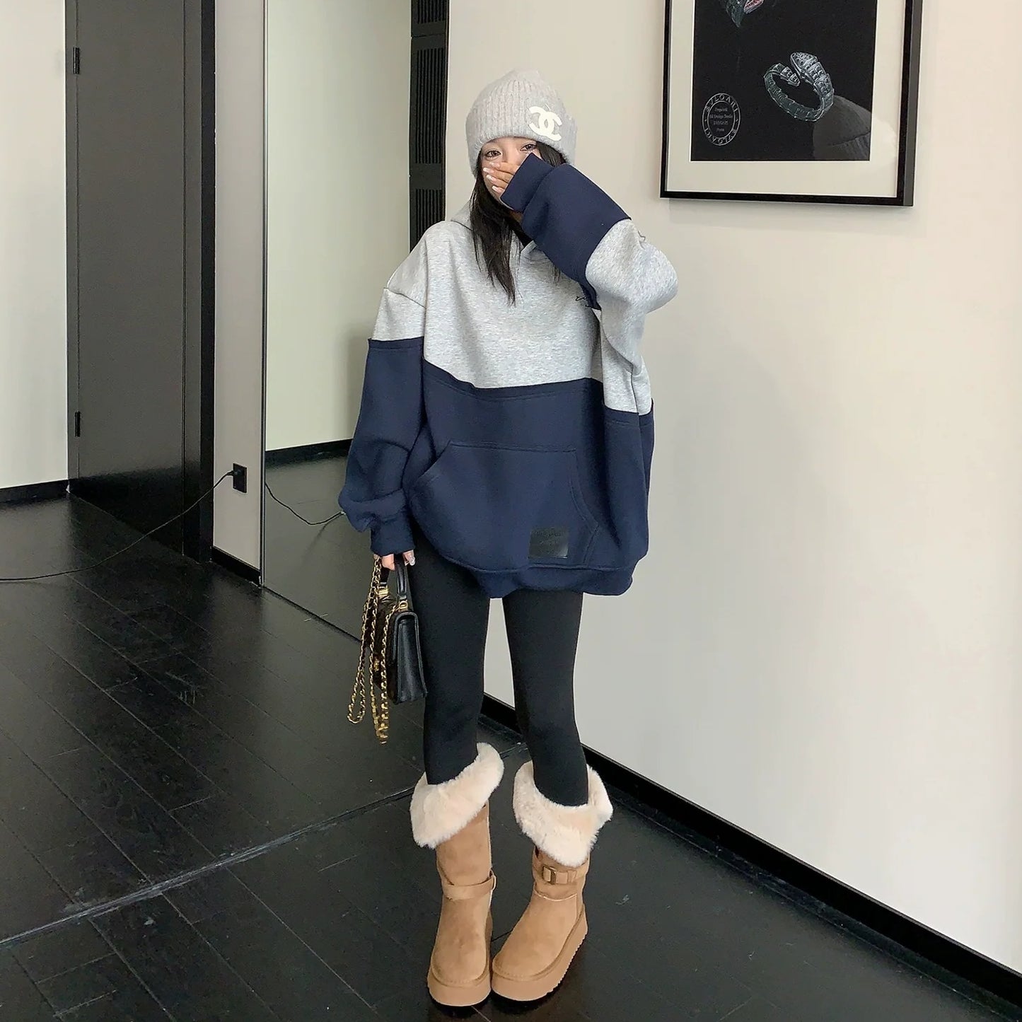 【トップス】切り替え 春 秋 冬 裏起毛 フード付き パーカー 【FCシリーズ】