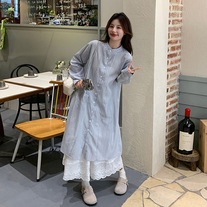 2点セット！【セットアップ】ハイセンス ストライプワンピース+スカート セット レディース 春秋 韓国風 優しげムードの絶美コーデ【JZシリーズ】