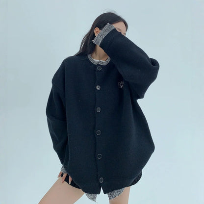 【アウター】春 秋 冬  厚手 フェイクレイヤード ボタン付き ニット ジャケット 【FCシリーズ】