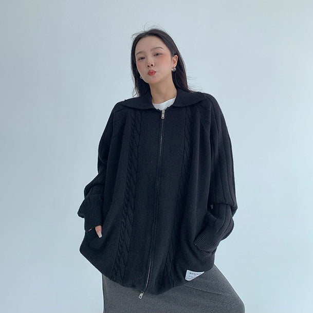 【トップス】ルーズフィット 厚手ニットカーディガン レディース 秋冬のマストアイテム【FCシリーズ】