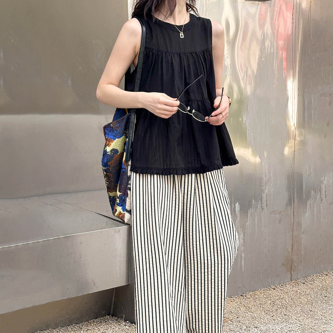 【トップス】夏 カジュアル若見え 独特デザイン ゆったり スリム見せ ノースリーブシャツ【JZシリーズ】