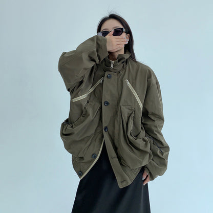 【アウター】アメリカンヴィンテージ風 小众デザイン 機能性ショート立ち襟ジャケット【FCシリーズ】