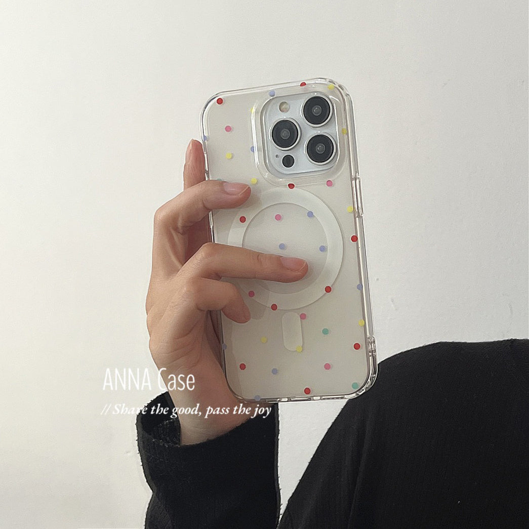 【グッズ】韓国 ins風 ガーリー パステル カラードット マグネット式 iPhone17 Pro Max対応 iPhone16 Pro / 15 Pro / 14対応 新作 全面保護 耐衝撃 ケース