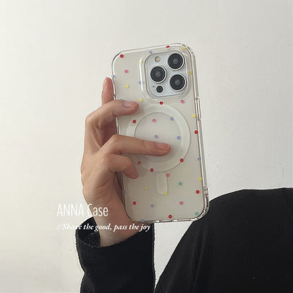 【グッズ】韓国 ins風 ガーリー パステル カラードット マグネット式 iPhone17 Pro Max対応 iPhone16 Pro / 15 Pro / 14対応 新作 全面保護 耐衝撃 ケース