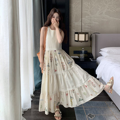 【ワンピース】夏 フレンチ気質 小花柄切替ノースリーブワンピース リゾート感たっぷり【SHシリーズ】