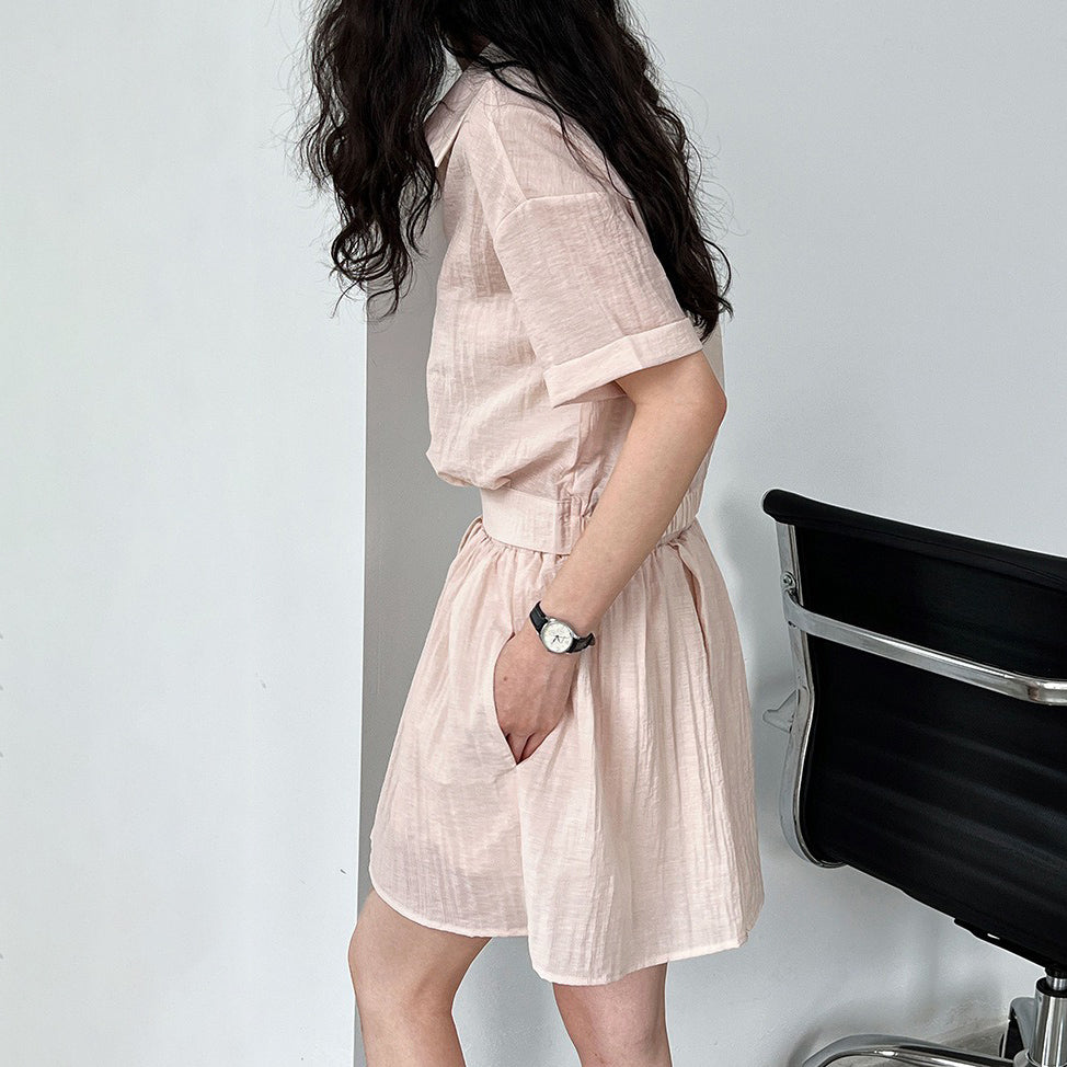 2点セット！【セットアップ】日系シンプル 半袖シャツ＋ワイドショートスカート 夏 通勤＆カジュアル上下セット【JZシリーズ】