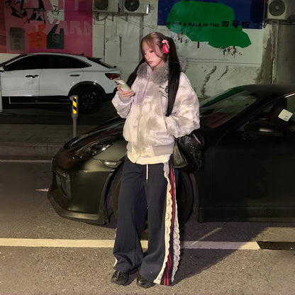 【アウター】アメリカン グラデーション フード付き メンズ＆レディース 厚手 痩せ見え 綿入れコート【FCシリーズ】