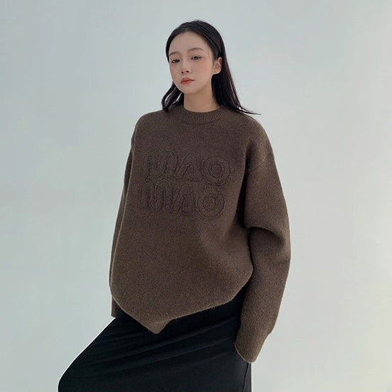 【トップス】ゆるめレトロワッペン刺繍 クルーネックセーター【FCシリーズ】