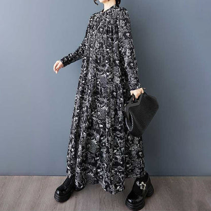 60%OFF⭐️期間限定【ワンピース】韓国風 大きいサイズ ゆったり 着痩せ ファッション プリント 長袖 ミディ ワンピース【SHシリーズ】