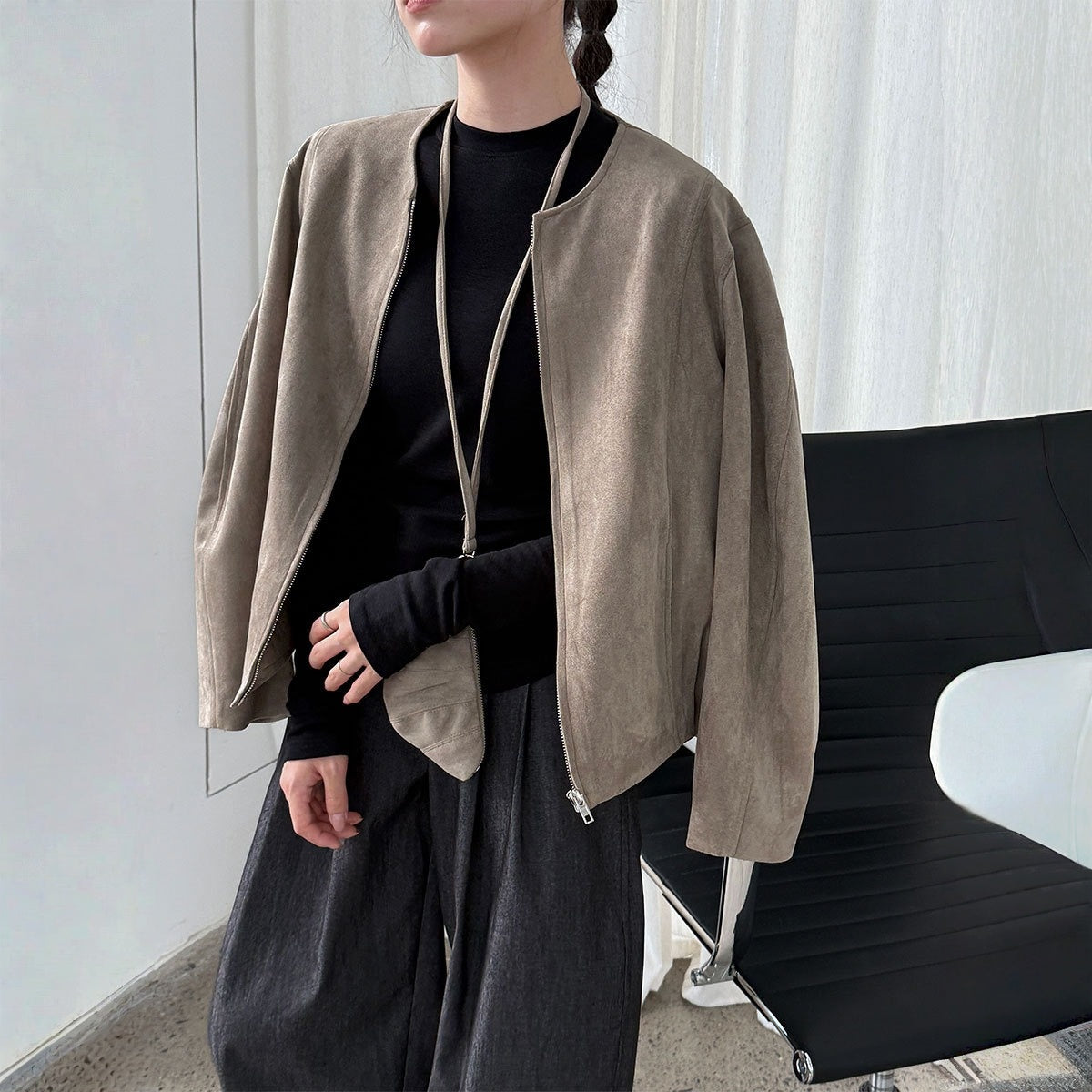 【アウター】春 秋 冬 スエード調 エレガント ジャケット 【JZシリーズ】