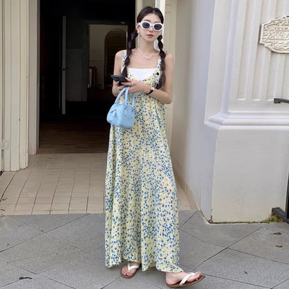 【ボトムス】ゆったりシルエット レトロ 小花柄 ドレープ感 カジュアルオールインワン【SHシリーズ】