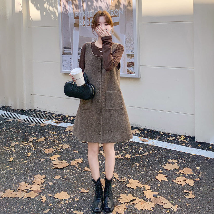 2点セット！【セットアップ】メラード ノースリーブ ウールワンピース レディース 秋冬新作 高級感 インナーワンピース【JZシリーズ】