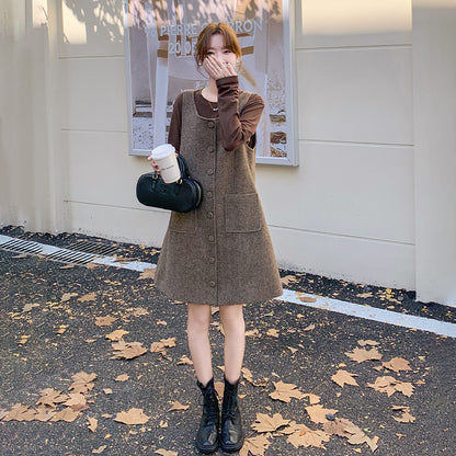 2点セット！【セットアップ】メラード ノースリーブ ウールワンピース レディース 秋冬新作 高級感 インナーワンピース【JZシリーズ】